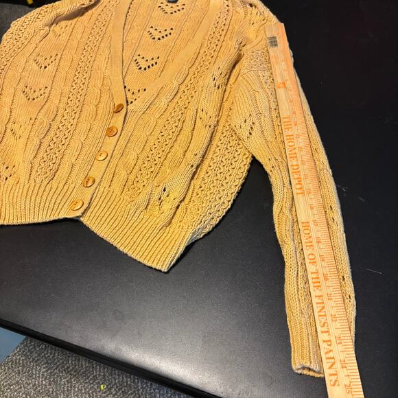 Vintage Hunters Run Womens Mustard Gold Yellow Cardigan Cable Knit Sweater Large - Picture 4 of 6